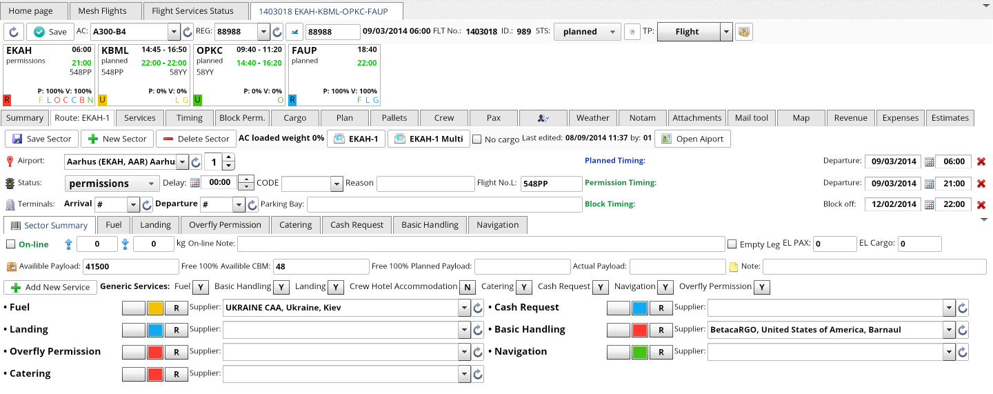 Flight editing interface 