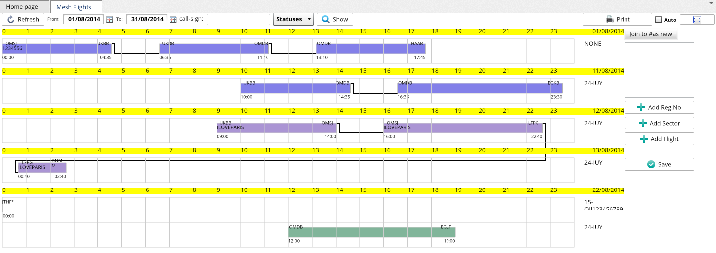 Flights Gantt view 