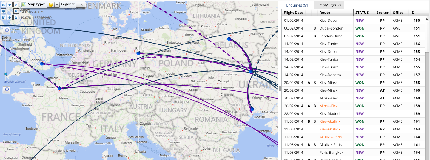 Enquiries with on map presentation