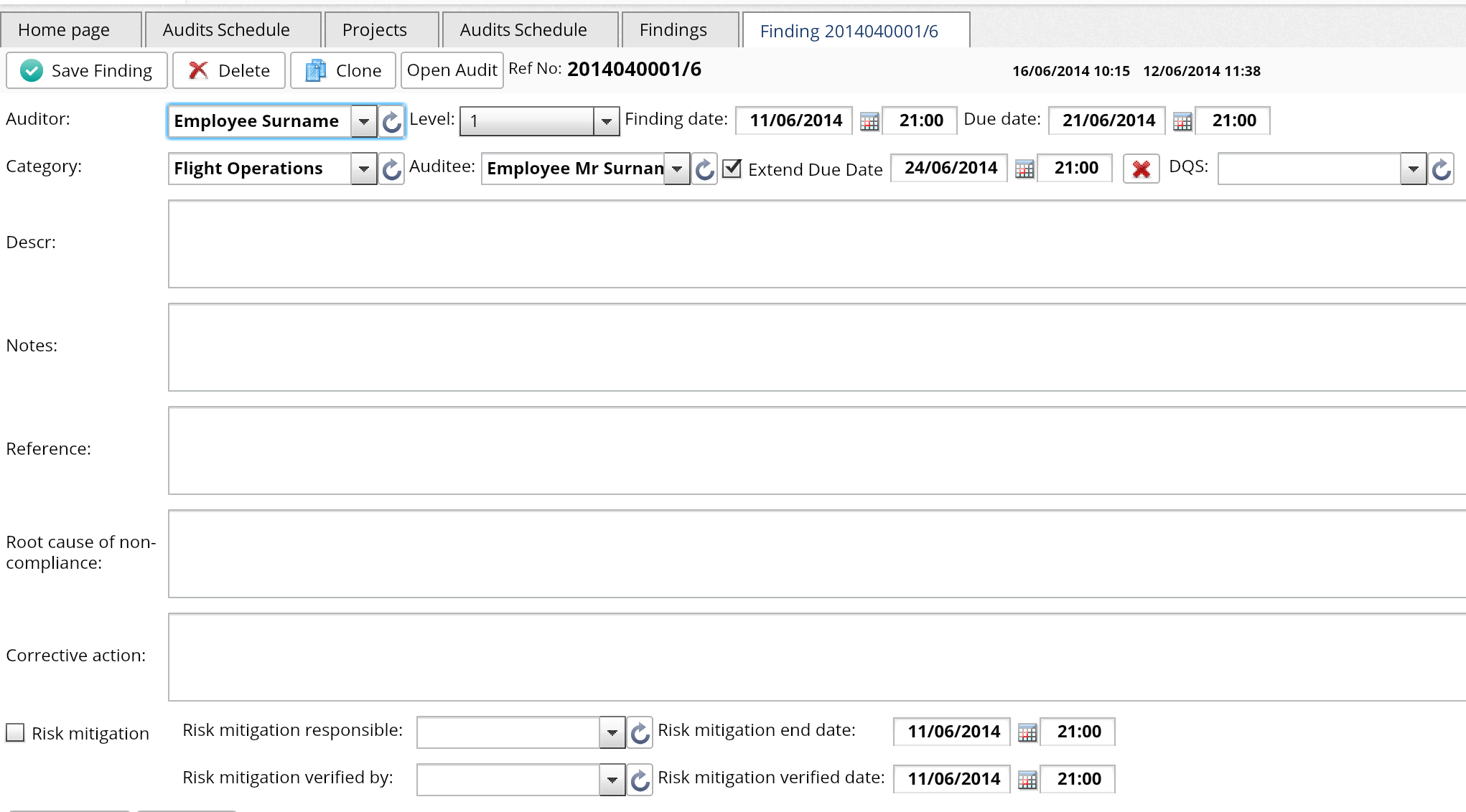 Audit creation interface